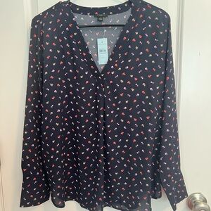 Ann Taylor Dark Blouse with Colorful Floral Design